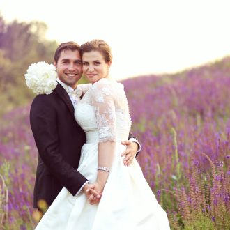 Happy,Bridal,Couple,In,Lavander,Fields